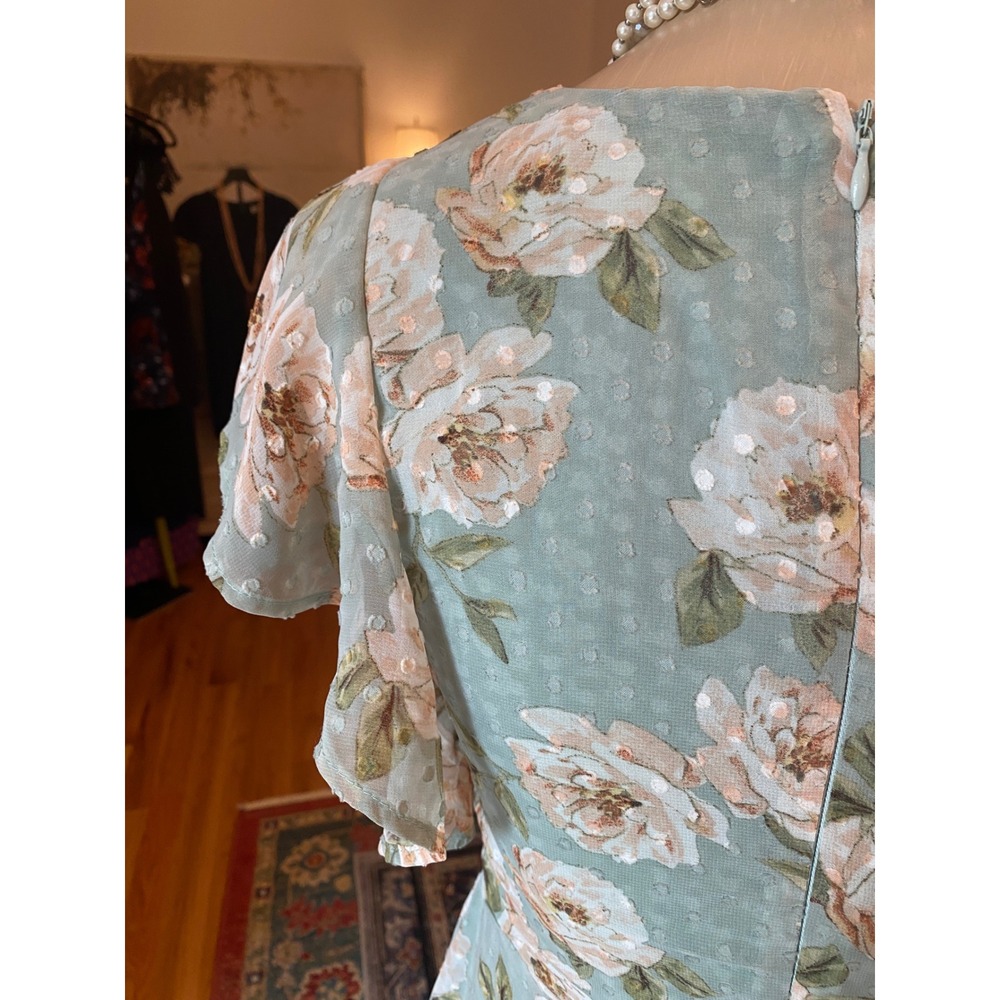 Altard State Florentina Sage Green Floral Swiss Dot High Low Midi Dress - Picture 12 of 14